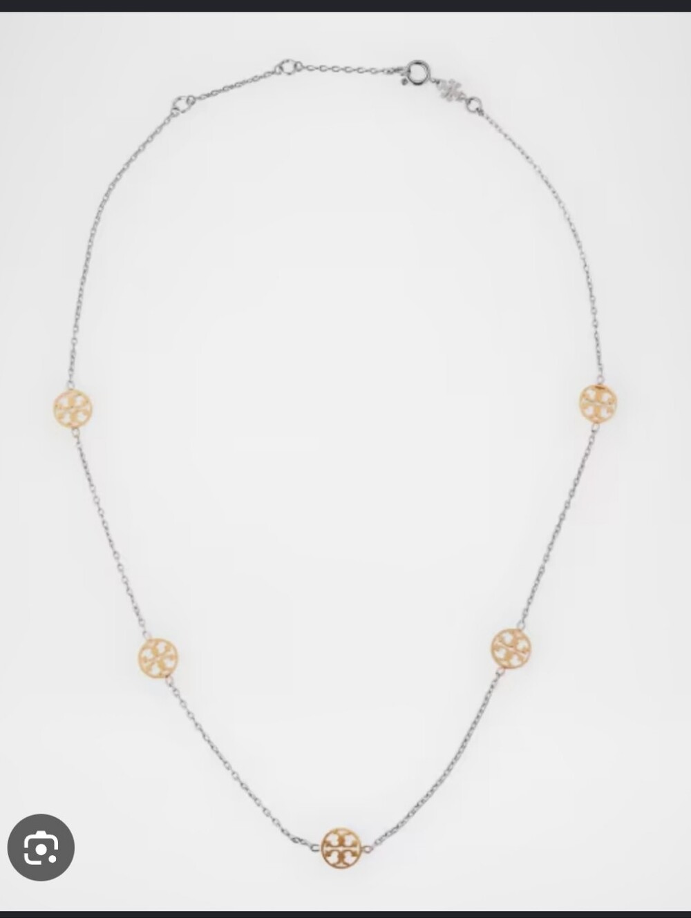 ​Tory Burch Two Tone Silver Gold Miller Double T Logo Station Chain Necklace